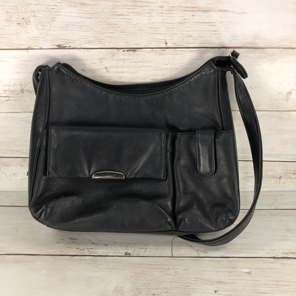 East 5th Handbags - East 5th Black Leather Crossbody Bag Multi Pocket Shoulder Purse Silver Hardware